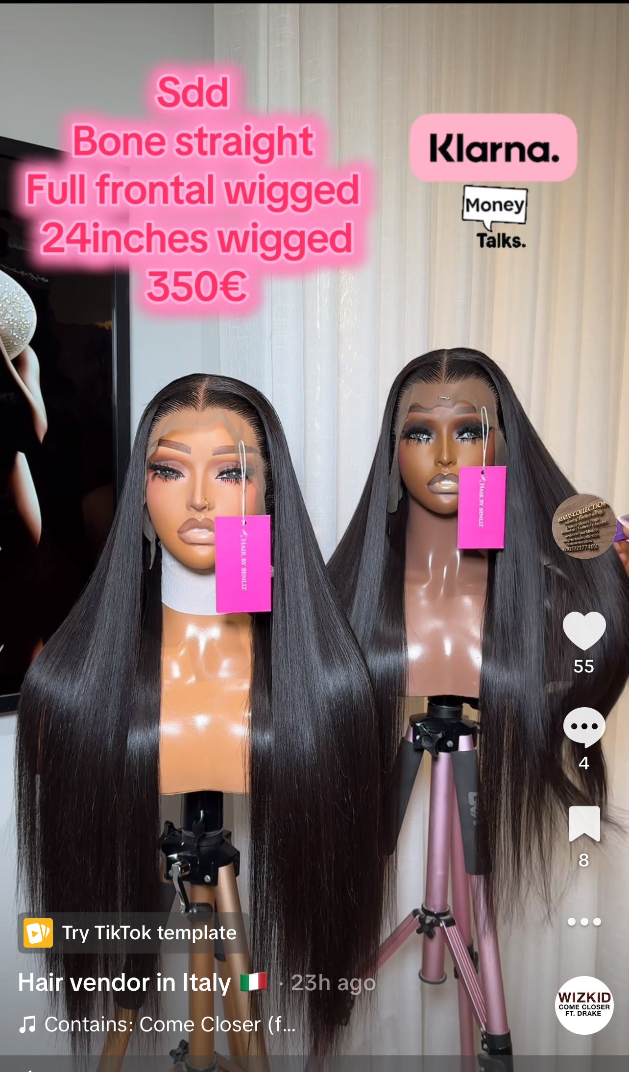 Full frontal wig 24” bone straight
