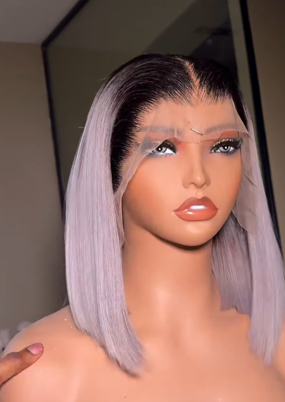 Grey with dark root frontal