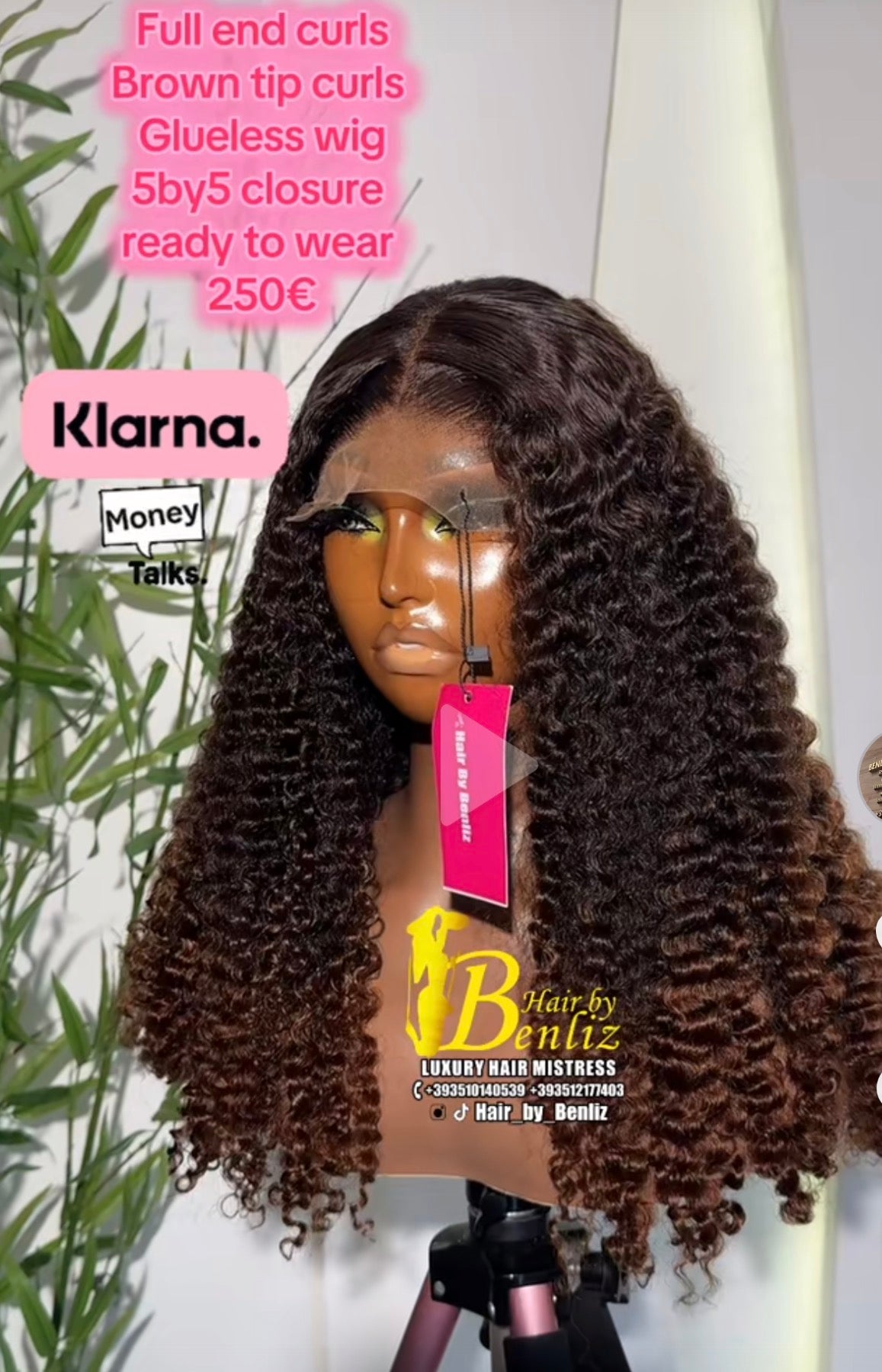 Full end curls 5by5 glueless wig