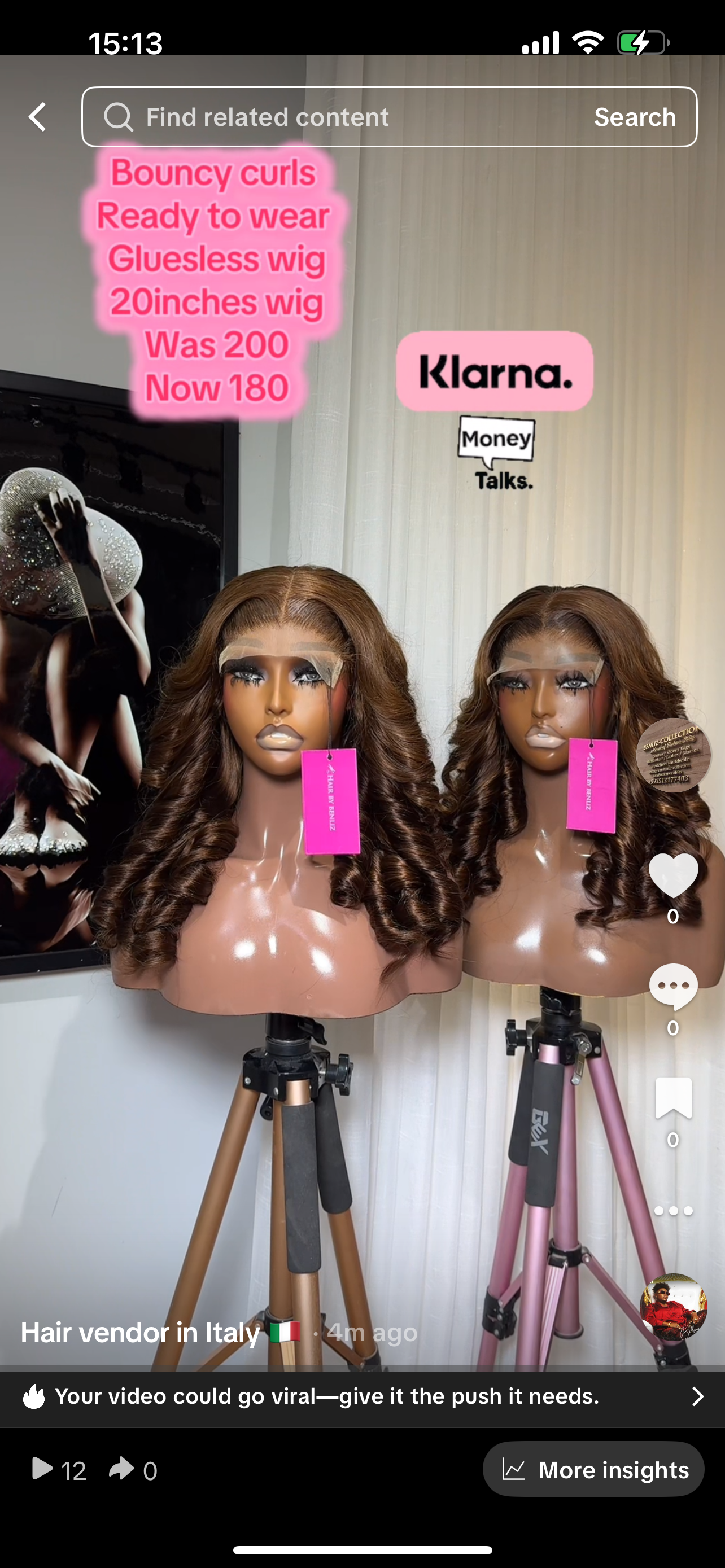 Gluesless wig ready to wear 20”