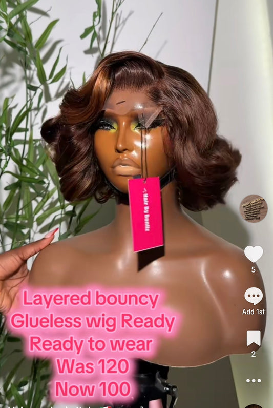 Layered bouncy glueless wig