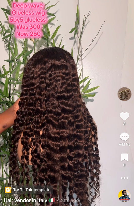 Deep wave glueless wig
