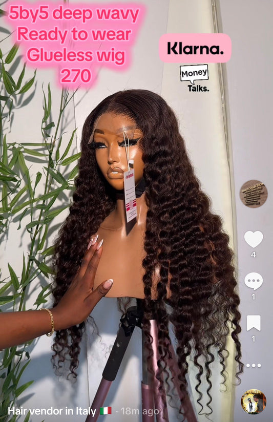 Deep wavy 5by5 glueless wig