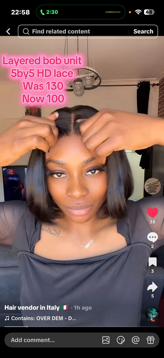 Layered bob 5by5 glueless wig